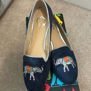 NWOT C.WONDER embroidered elephant blue suede shoes